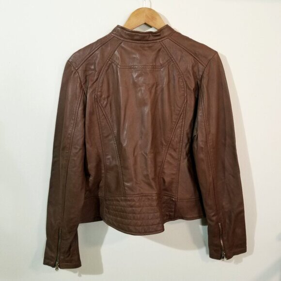 Guess Genuine Leather Moto Cropped Style Jacket – Warm Brown - Sz XL - Picture 8 of 15